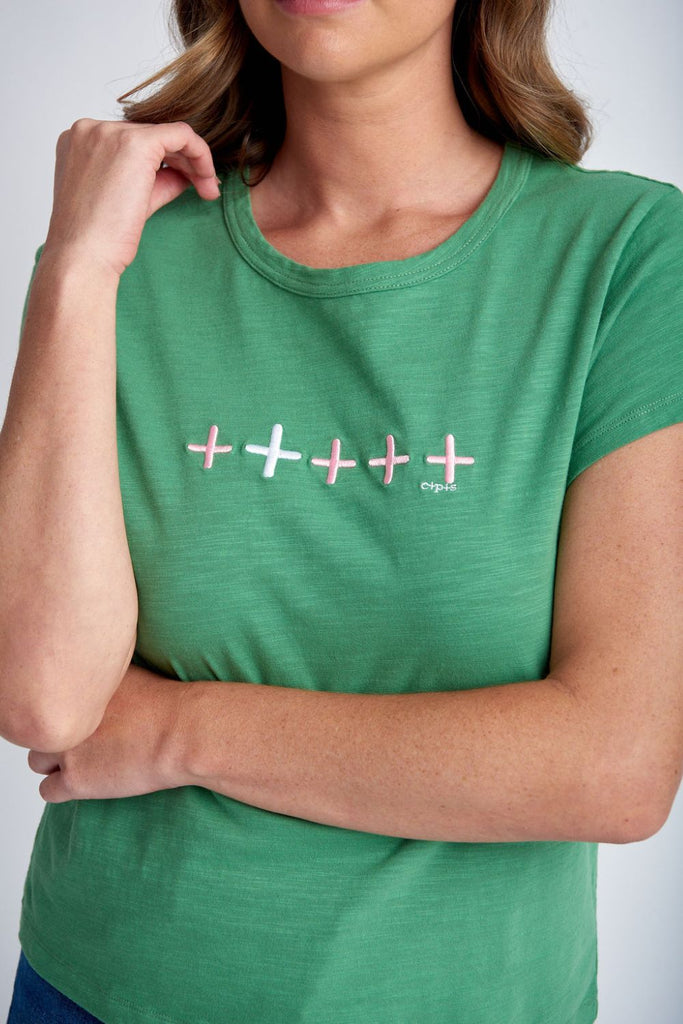 CLOTH PAPER SCISSORS GREEN EMBROIDERED TEE