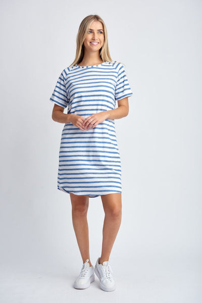 CLOTH PAPER SCISSORS WHITE/BLUE STRIPED DRESS