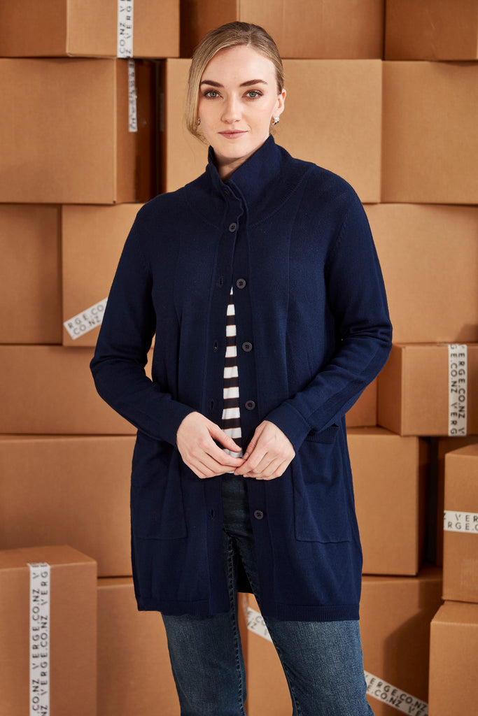 VERGE INK NAVY ENGAGE LONG CARDI