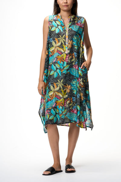 JOHNNY WAS SARETH DRESS PAON PEACOCK PRINT