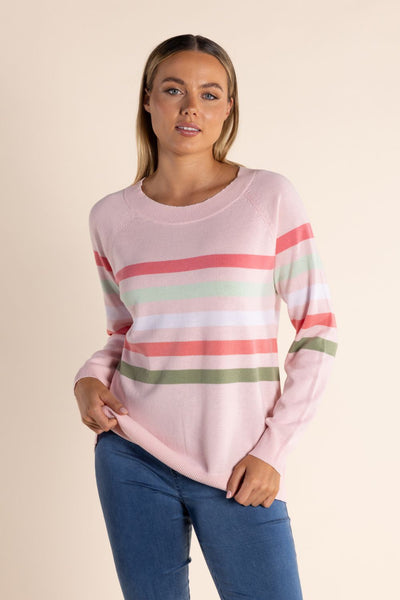 TWO T'S ICE PINK MULTI STRIPE KNIT