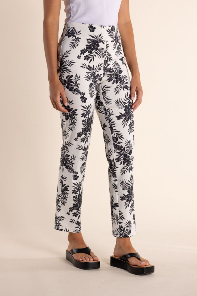 TWO T'S WHITE/BLACK LEAF PRINT PANT