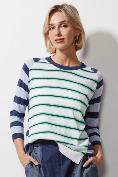 ZAKET & PLOVER DENIM BLUE MIXED STRIPE JUMPER