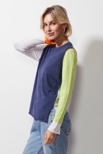 ZAKET & PLOVER DENIM BLUE COLOUR BLOCK JUMPER