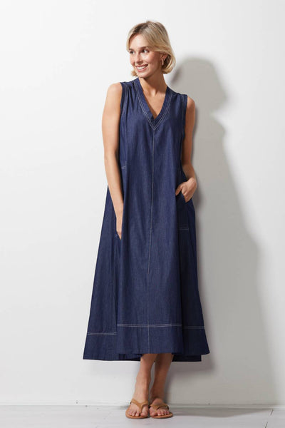 ZAKET & PLOVER DENIM VEE NECK DRESS