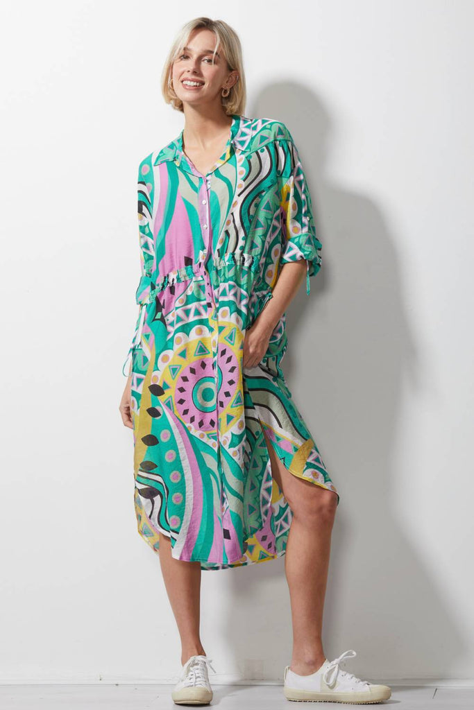 ZAKET & PLOVER AMALFI GREEN PRINTED DRESS